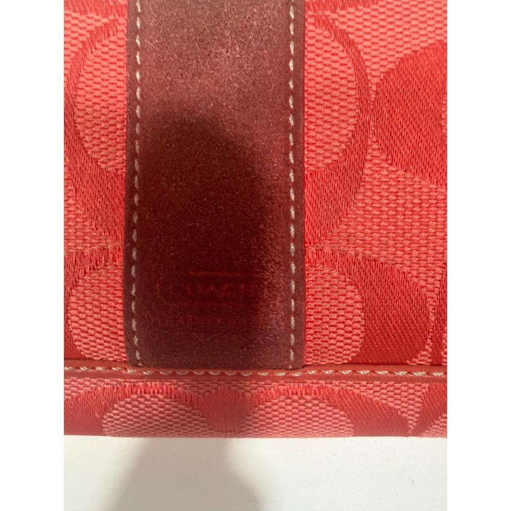 Coach Signature Jacquard Red Suede Stripe Long Tri-Fold Wallet Monogram Canvas - Picture 3 of 13